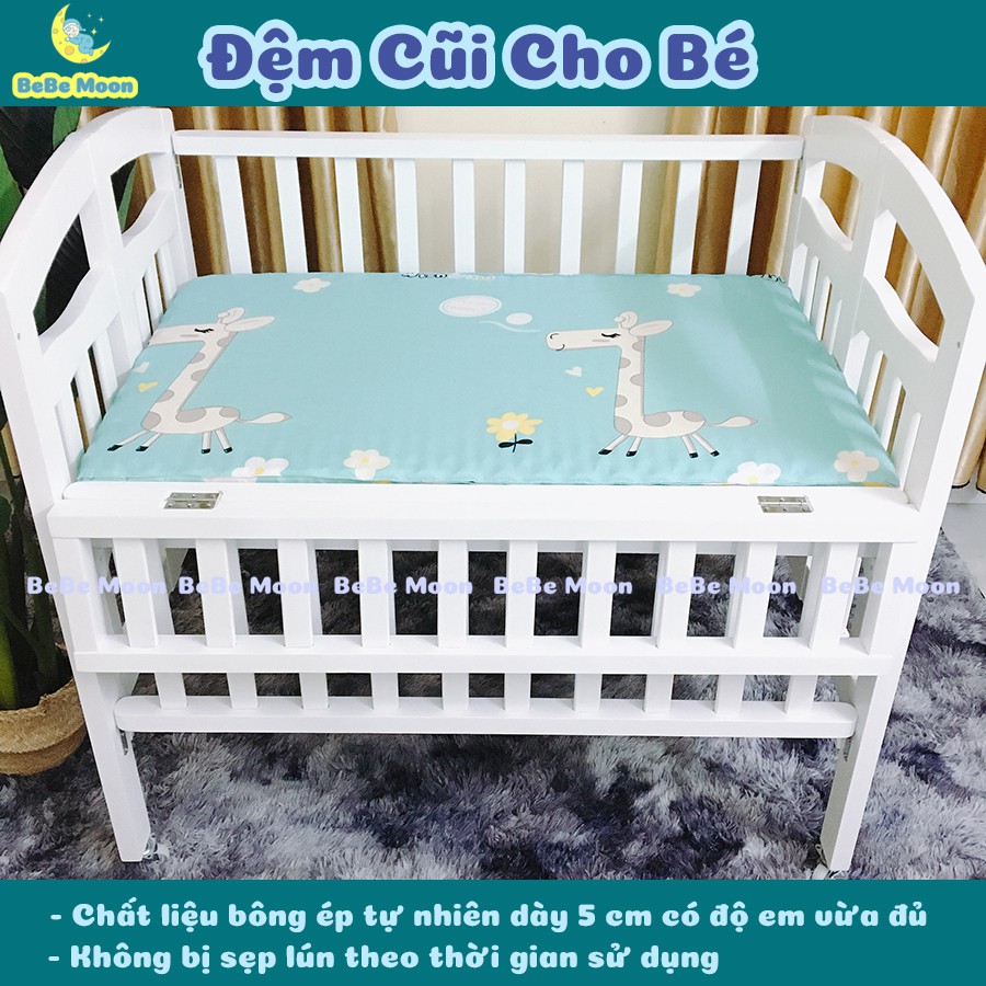 Combo 4 Cũi Gỗ Thông Màu Gỗ TN + Đệm Bông Ép + Ga Chun + Quây 4 Tấm Lót Cũi Đủ Size Đủ Màu + Tặng Bánh Xe Ga Chống Thấm