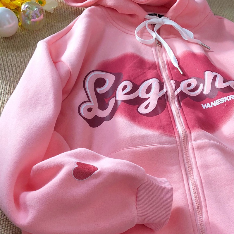Áo Hoodie Mỏng Thêu Hình Trái Tim Phối Khóa Kéo Xinh Xắn Cho Nữ