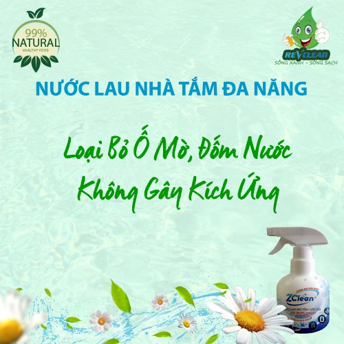 ZCLEAN Nước Lau Nhà Tắm Đa Năng Dùng Cho Bồn Rửa Mặt, Kính Gương, Tường Gạch Đá, Sen Vòi Chai 500ML