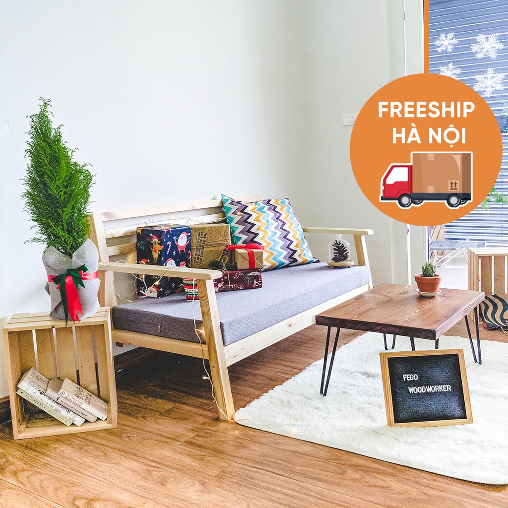 [FREESHIP HN]Ghế sofa phòng khách FEGO/ Ghế sofa gỗ tiếp khách kèm đệm