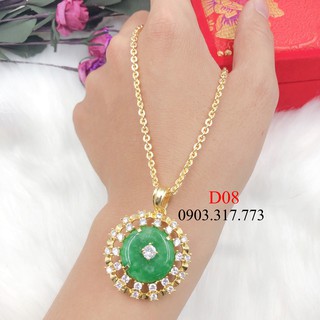 Dây chuyền nữ dây chuyền chữ cong nhỏ kèm mặt đá xanh lá tự nhiên đính hột cao cấp Nora D08