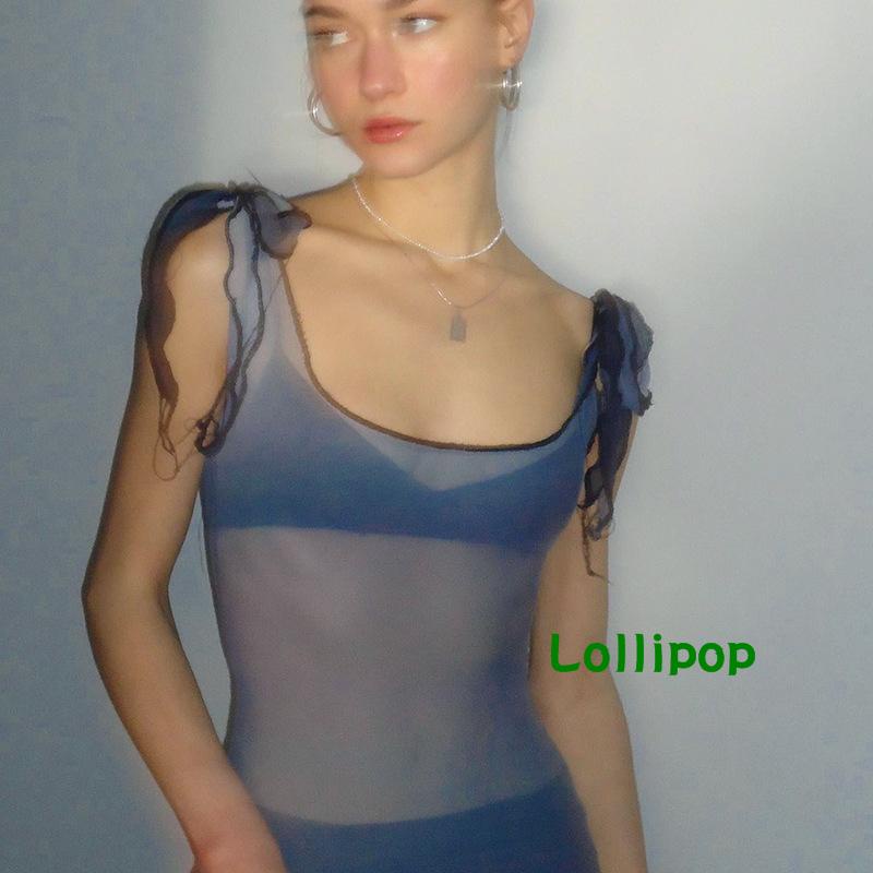 Đầm Ngắn Sát Nách Dáng Ôm Phối Lưới Xuyên Thấu Màu Trơn Thời Trang Cho Nữ