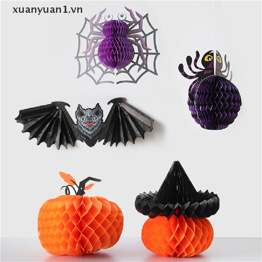Lồng Đèn Giấy Họa Tiết Tổ Ong / Nhện / Dơi Trang Trí Tiệc Halloween