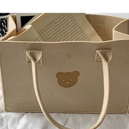 Túi vải nỉ gấu màu trà sữa 🍁FREESHIP🍁Túi xách nữ, túi vuông cầm tay hoạ tiết hình gấu siêu cute phong cách | BigBuy360 - bigbuy360.vn