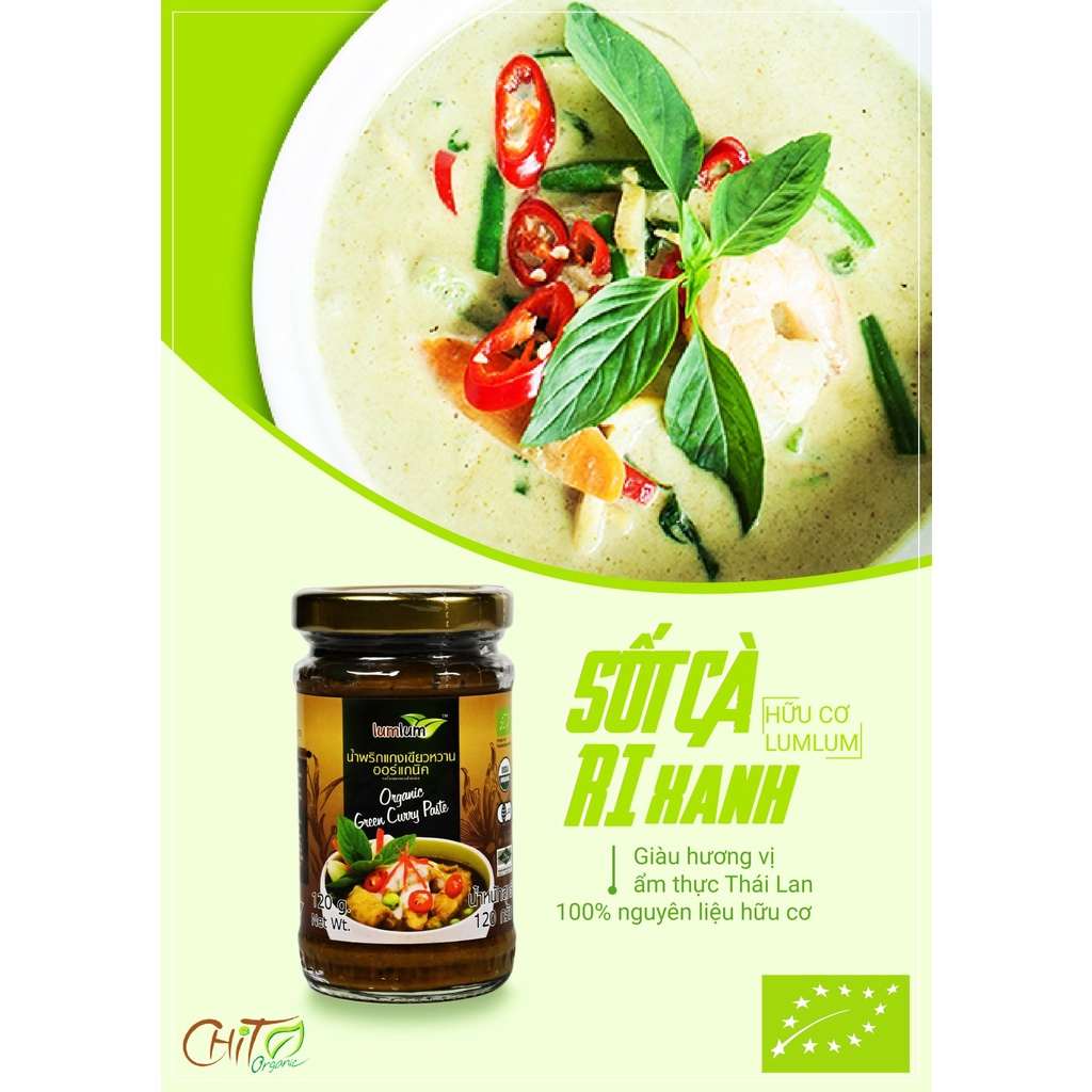 Gia vị - Sốt cà ri xanh hữu cơ 120g Lumlum Green Curry Paste 120g Nấu Cà Ri, Sốt Hải Sản