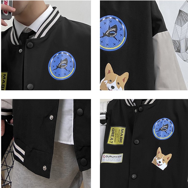 Áo khoác bomber dáng rộng in họa tiết cá tính phong cách thời trang Hàn Quốc