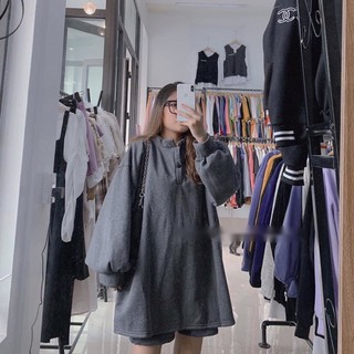 Áo Sweater nỉ trơn tay bồng cổ tàu form thụng( có sẵn)