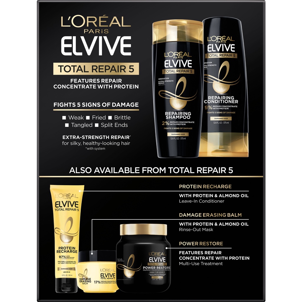 Cặp Gội Xả L’OREAL ELVIVE Total Repair 5 chai 375ml của Mỹ