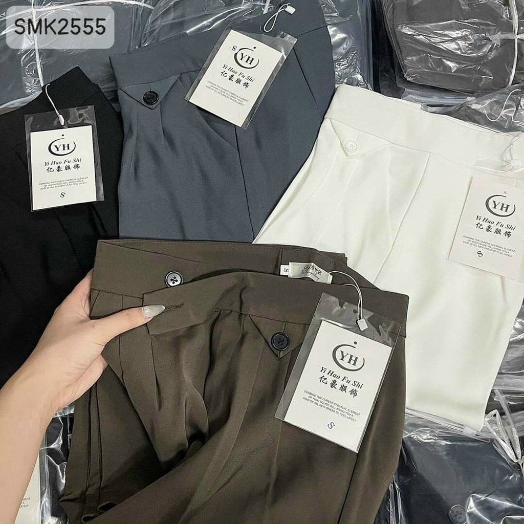 Quần ống rộng suông dài chất tuyết mưa cúc cách điệu phong cách Hàn Quốc