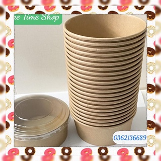 COMBO 10 Tô Giấy Kraft 750 ml - 1000 ml Màu Nâu Đựng Thực Phẩm (kèm nắp) - CakeTime