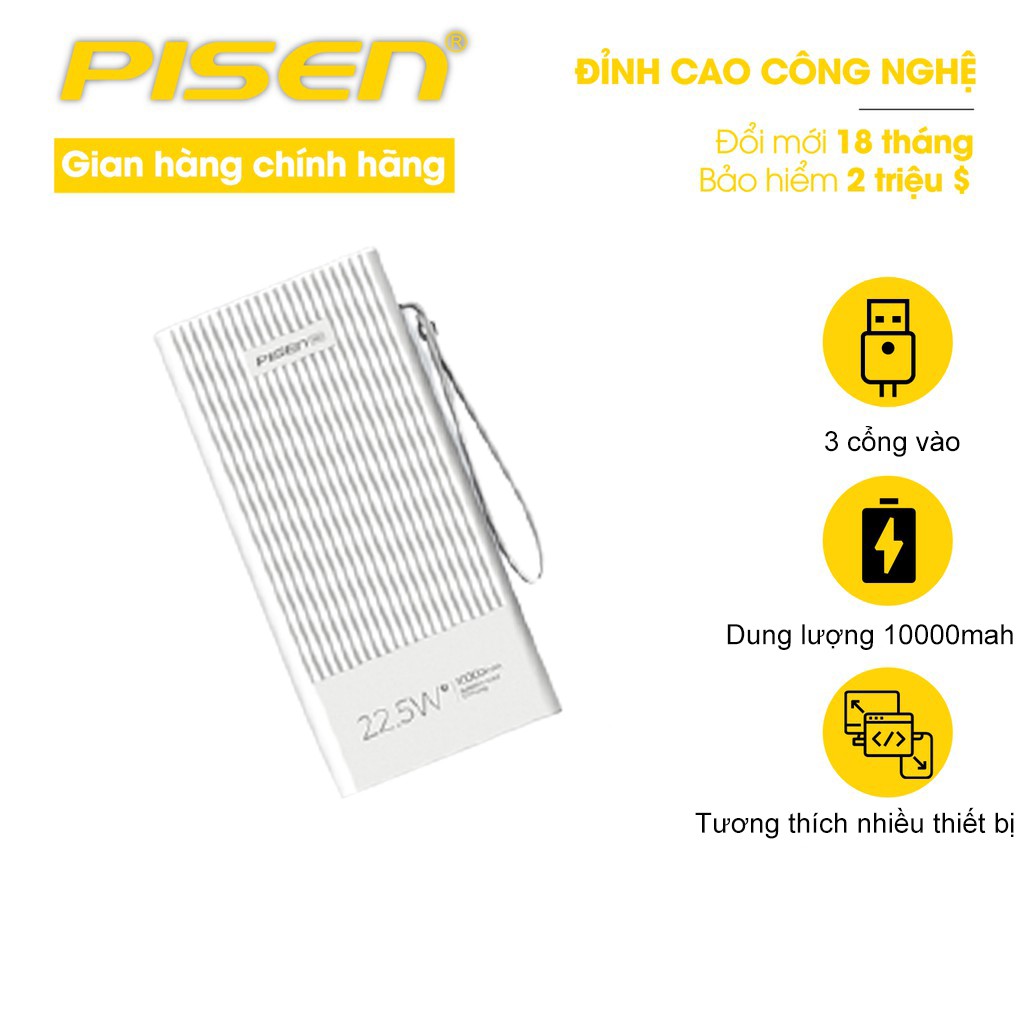 Sạc dự phòng PISEN Pro All 10000mAh, 22.5W - (LS-DY21 ), Trắng