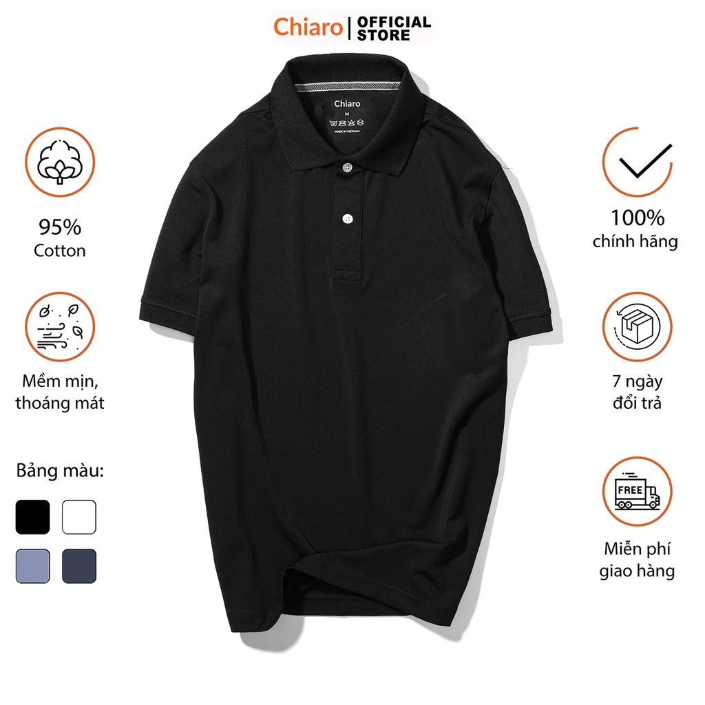 Áo thun có cổ polo basic cotton dày dặn thấm hút tốt màu đen cao cấp Chiaro