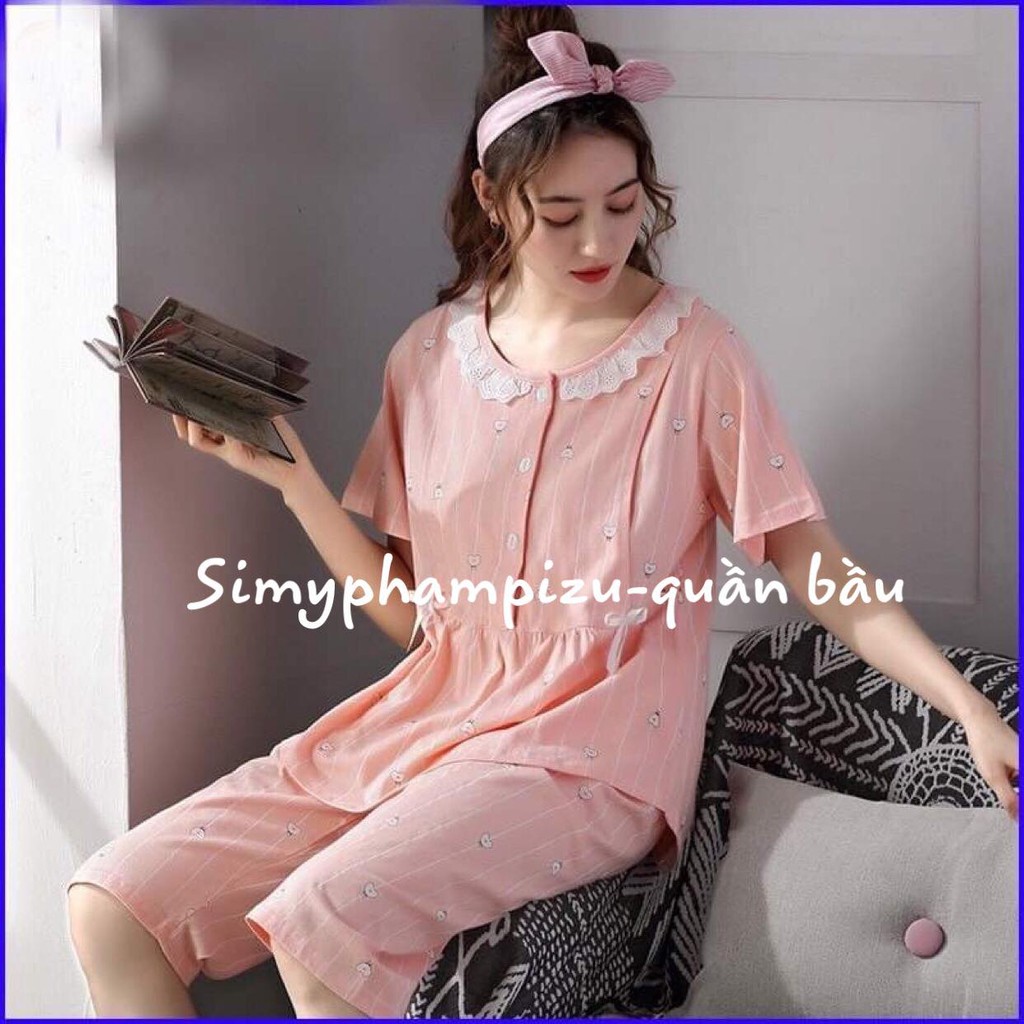 Bộ LỬNG bầu và sau sinh CỔ BÈO in HOA CÚC kute chất cotton siêu yêu BN820