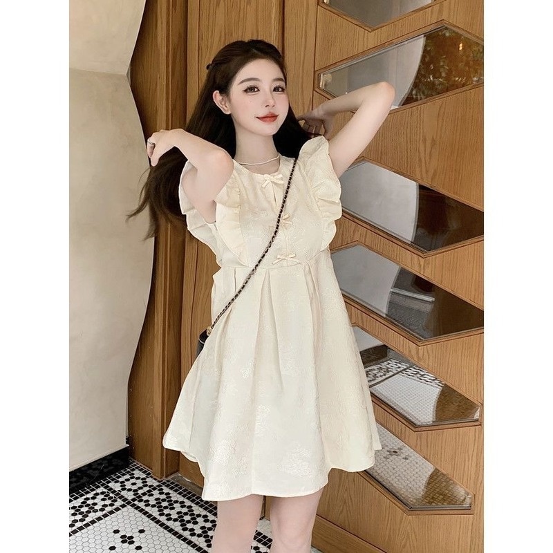 Đầm Dáng Chữ A Tay Bay Thắt Nơ Phong Cách Trung Hoa Cổ Điển Ngọt Ngào Thời Trang Mùa Hè Hàng Mới Dành