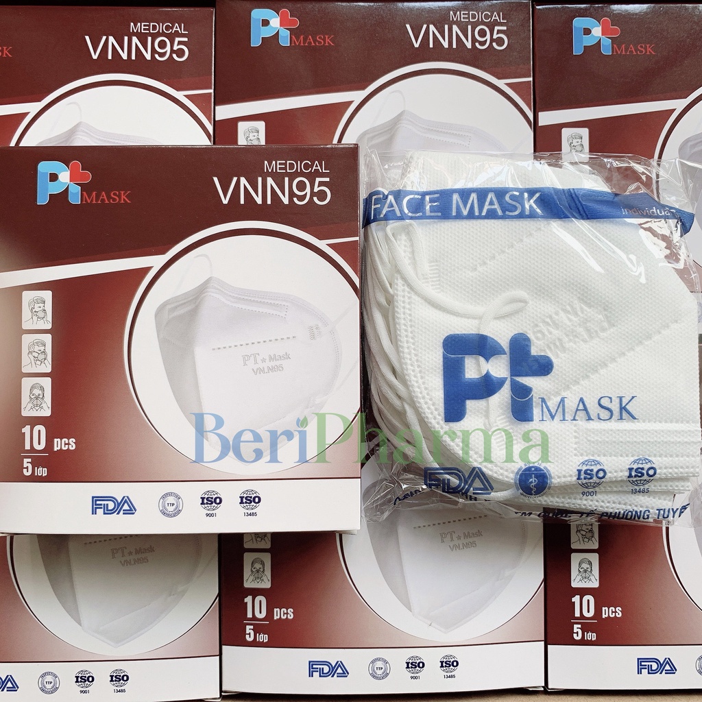 ✅[CHÍNH HÃNG] PT Mask VNN95 Combo 10 Khẩu trang Không Van Thở 5 Lớp