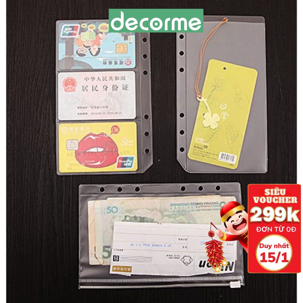 Túi zip pvc phụ kiện sổ còng planner A4 B5 A5 A6 A7 bìa thẻ sổ còng Decorme