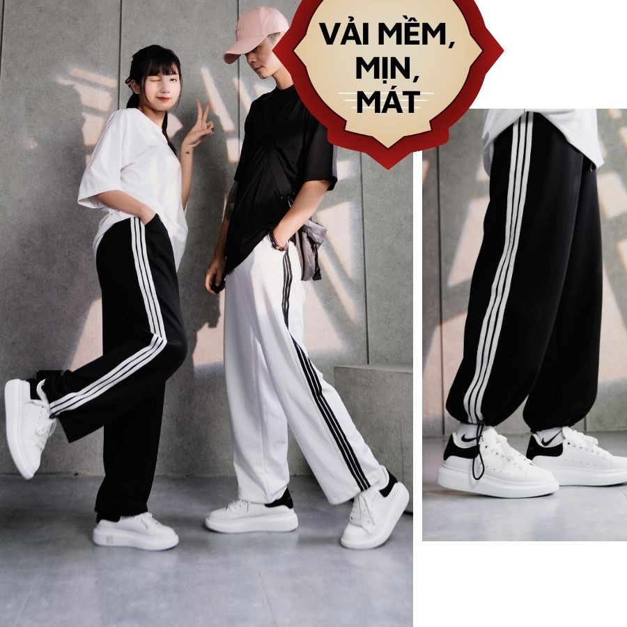 Quần Jogger Nam Nữ 3 Sọc Form Ống Rộng Để Suông Hoặc Rút Dây Bo Gấu Vải Mịn Mềm Mát Quần Joker, Joger, Thể Thao GUF