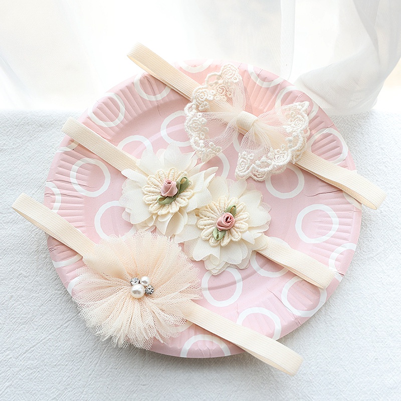 Băng đô hoa, nơ màu kem cho bé gái đáng yêu