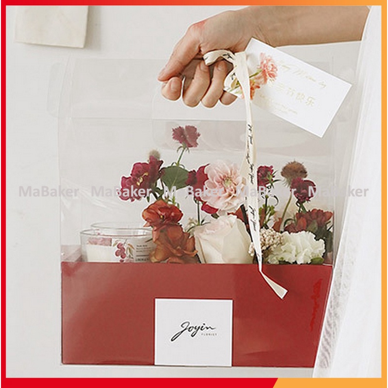 Set 5 hộp giấy 2 ngăn kèm túi mica đựng quà, bánh, hoa quả sang trọng, tiện lợi - MaBaker