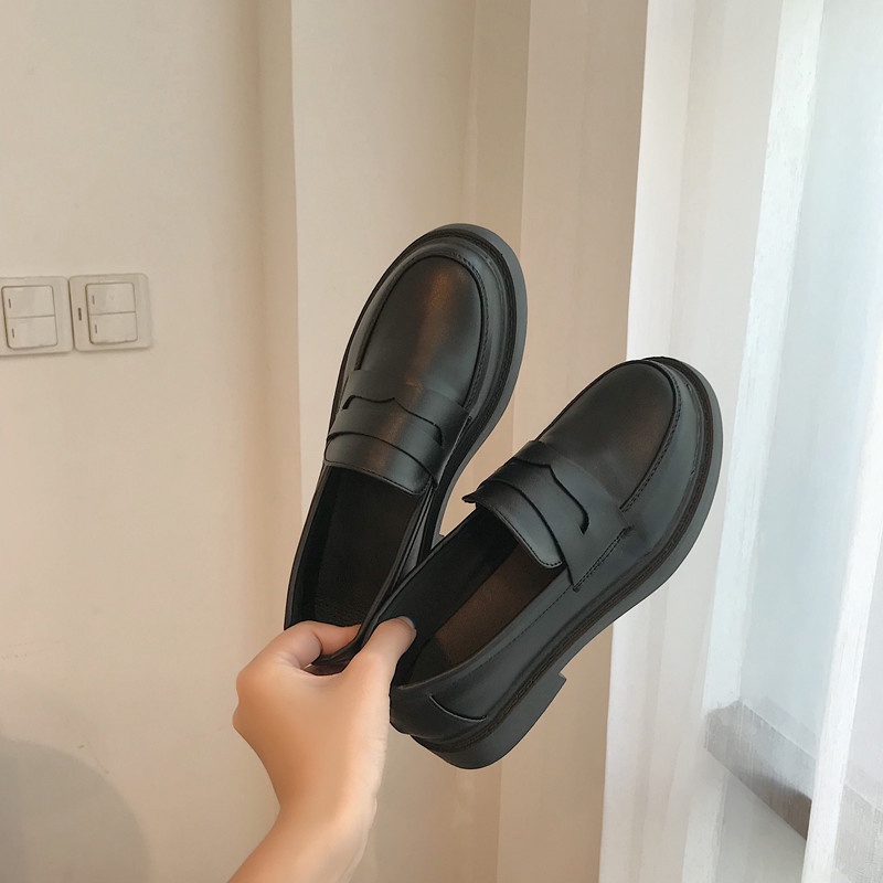 Giày IELGY chất liệu da nhám/ bóng đế bằng phong cách Anh Quốc cho nữ