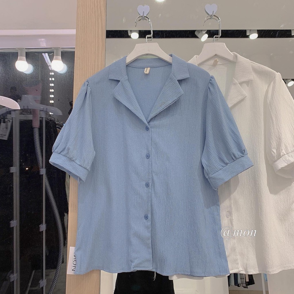2101585 Áo sơ mi nữ ngắn tay basic thời trang ulzzang nhiều màu freesize
