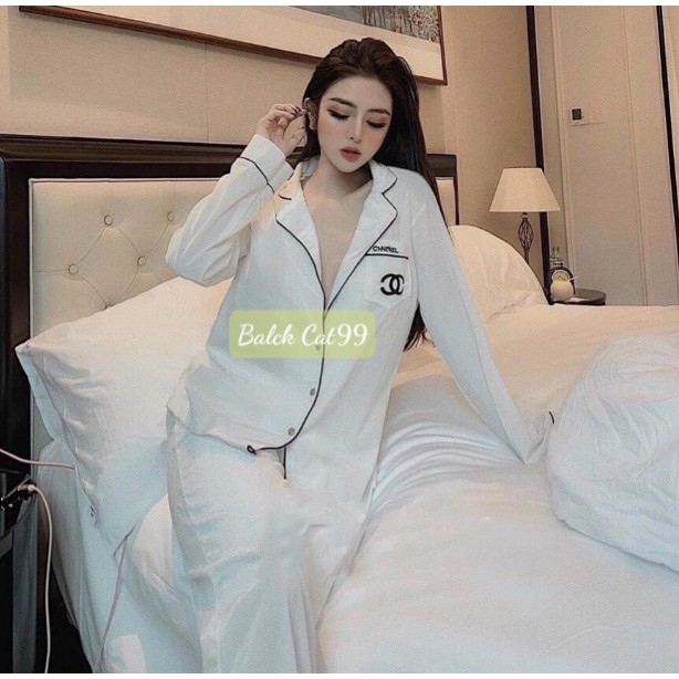 Đồ Bộ Pijama Bộ lụa mặc nhà cộc tay-quần dài CHANNEL