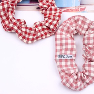 🍄Chun buộc tóc Scrunchie kẻ caro cỡ nhỏ