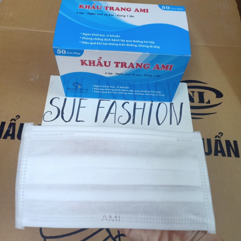 Khẩu trang kháng khuẩn AMI 4 lớp chuẩn hãng (Hộp 50 cái)