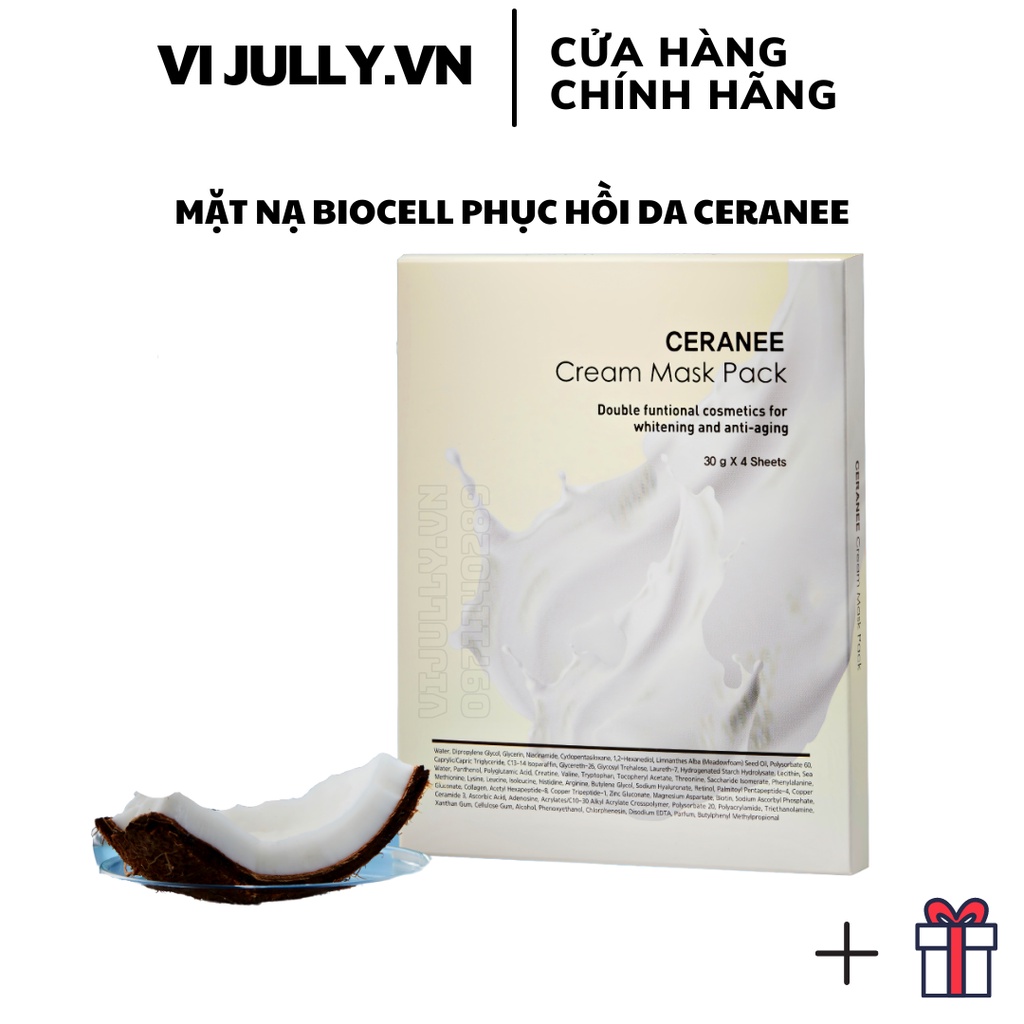 Mặt Nạ Ceranee Chính Hãng Mask Biocell Dừa Tươi Dạng Kem Dưỡng Trắng Phục Hồi Da Căng Bóng, Mặt Nạ Hàn Quốc Ceranee