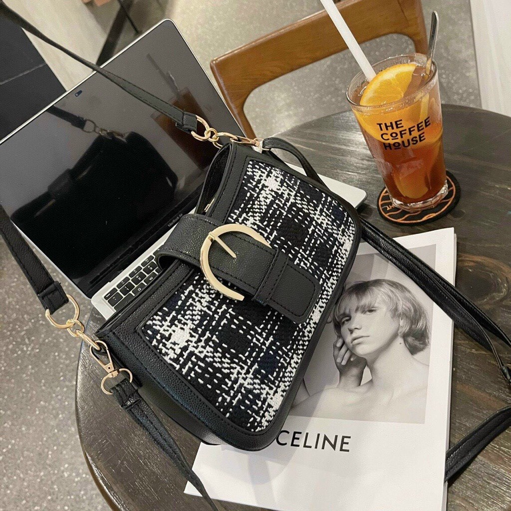 Túi xách nữ đeo chéo kẻ caro sz 25cm sang chảnh, túi đeo vai đẹp phong cách Hàn Quốc