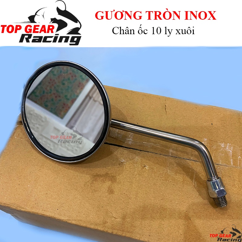 Gương Tròn Xe Máy Thân Inox Mặt 9cm Chân Ốc 10 Ly Xuôi &lt;TOPGEAR&gt;