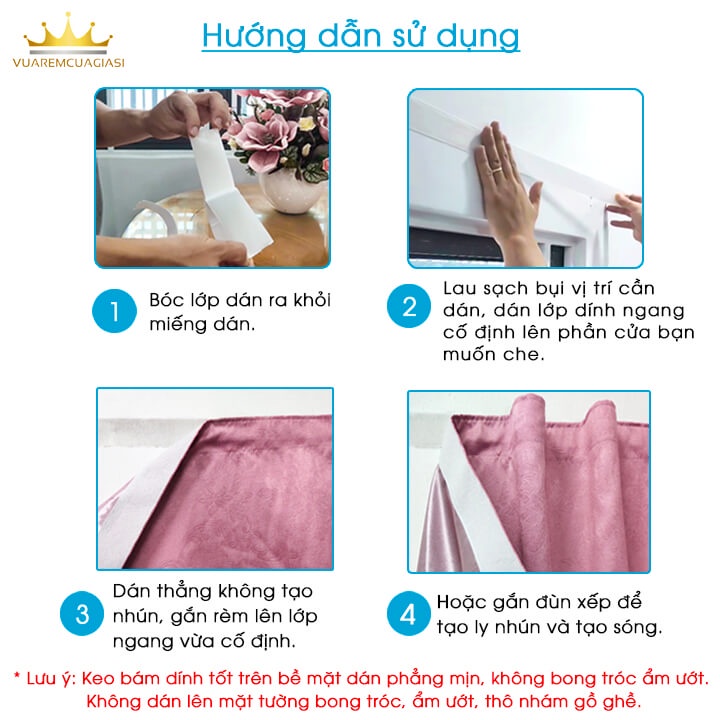 Rèm dán tường, rèm cửa sổ voan 1 lớp họa tiết trang trí cao cấp dễ lắp đặt, không khoan đục VIPDTH vuaremgiasi