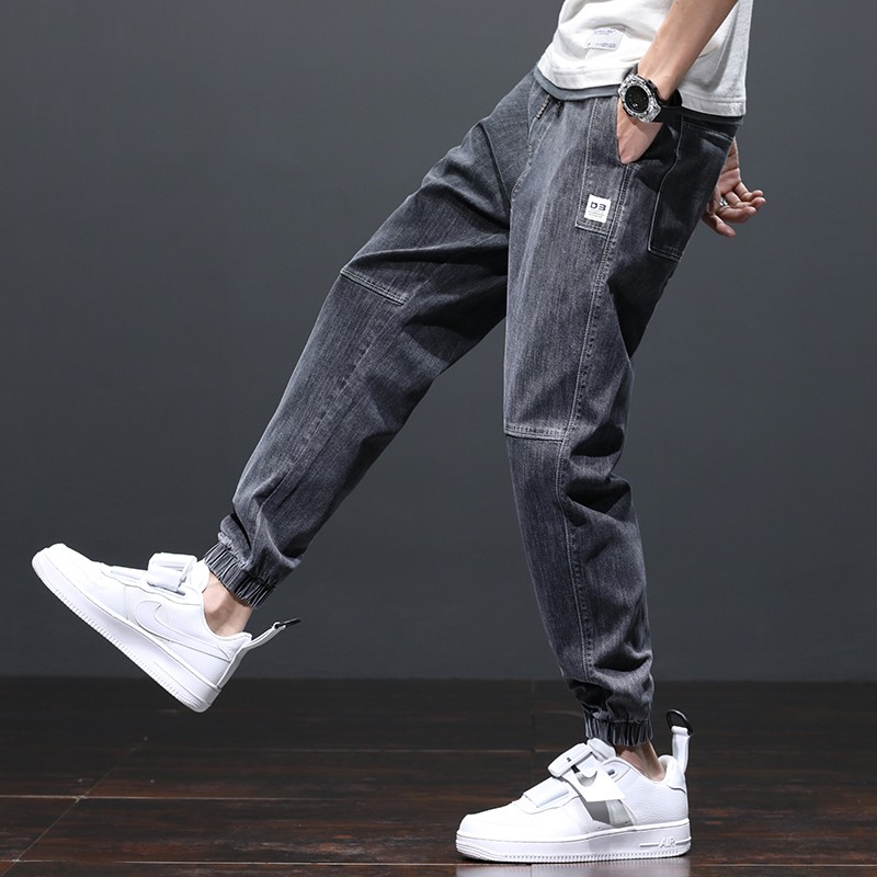 Y6601 - Quần jean jogger nam xuân thu họa tiết ngang gối