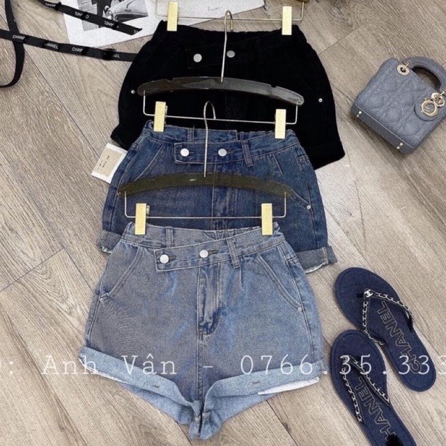 Quần Short Jeans Nữ Xắn Gấu Cạp Lệch 🦋 Quần Đùi Nữ Vải Bò Trơn Dáng Ngắn 3 Màu 🦋