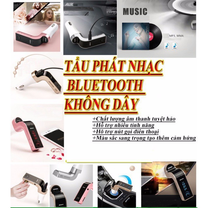 Tẩu phát nhạc, cuộc gọi từ điện thoại, usb, thẻ nhớ ra loa ô tô bằng Bluetooth không dây