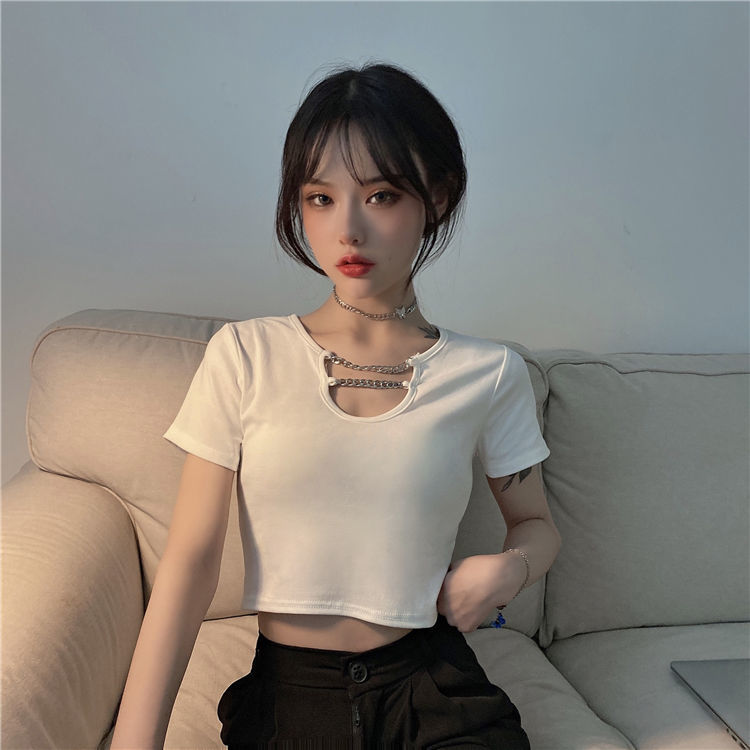 Áo thun tay ngắn màu trơn đen thời trang mùa hè phong cách Hàn Quốc 2020
