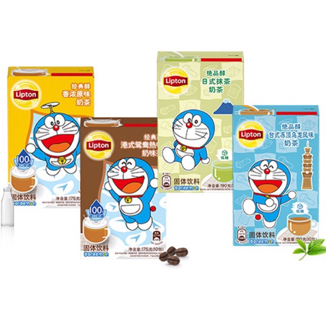 Trà sữa Lipton Doraemon ô long/ matcha/ socola/ uyên ương hộp 10 gói 190g