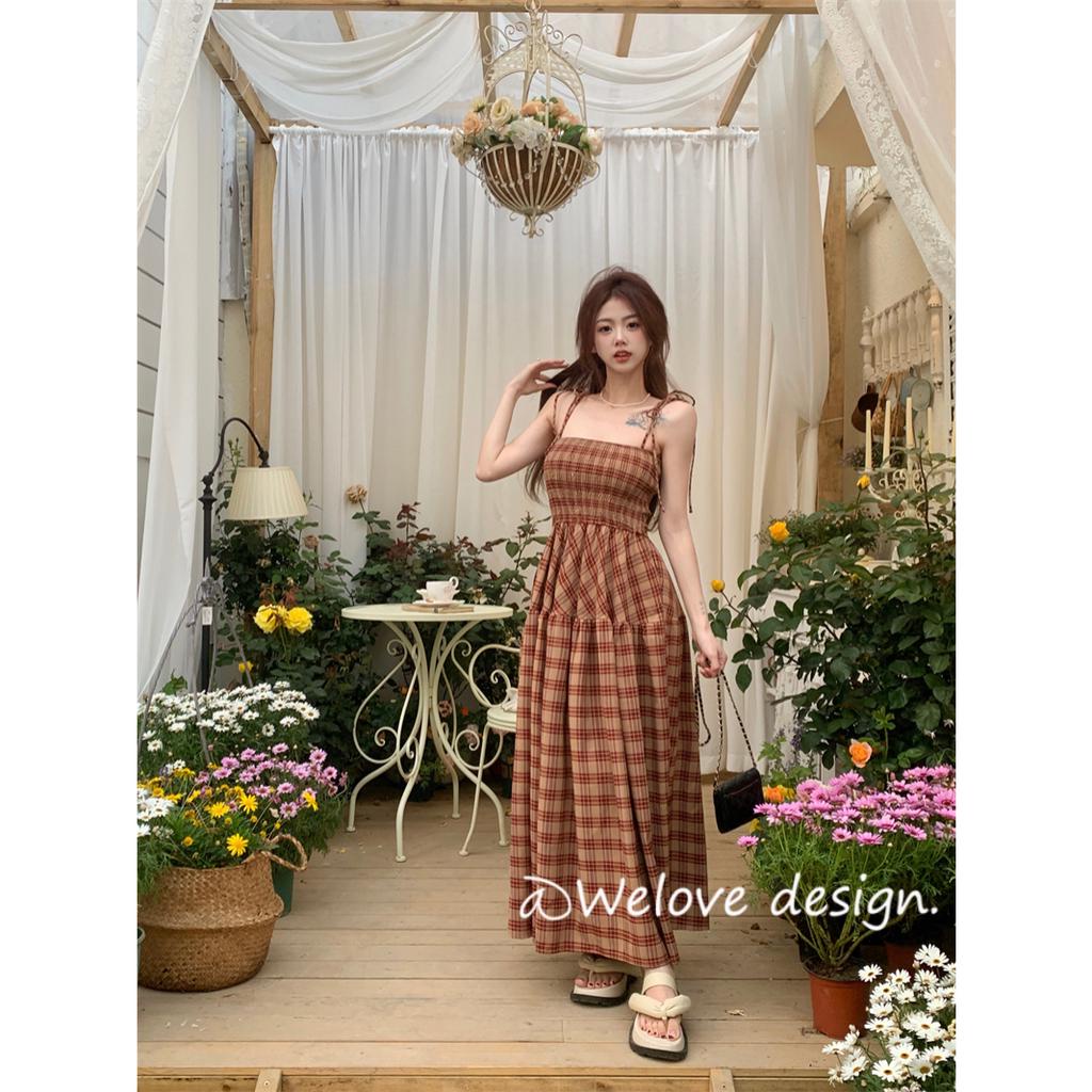 「 WELOVE1 」Đầm Midi Hai Dây Eo Cao Họa Tiết Kẻ Sọc Nhiều Màu Thời Trang Mới Thường Ngày Dành Cho Bạn Nữ