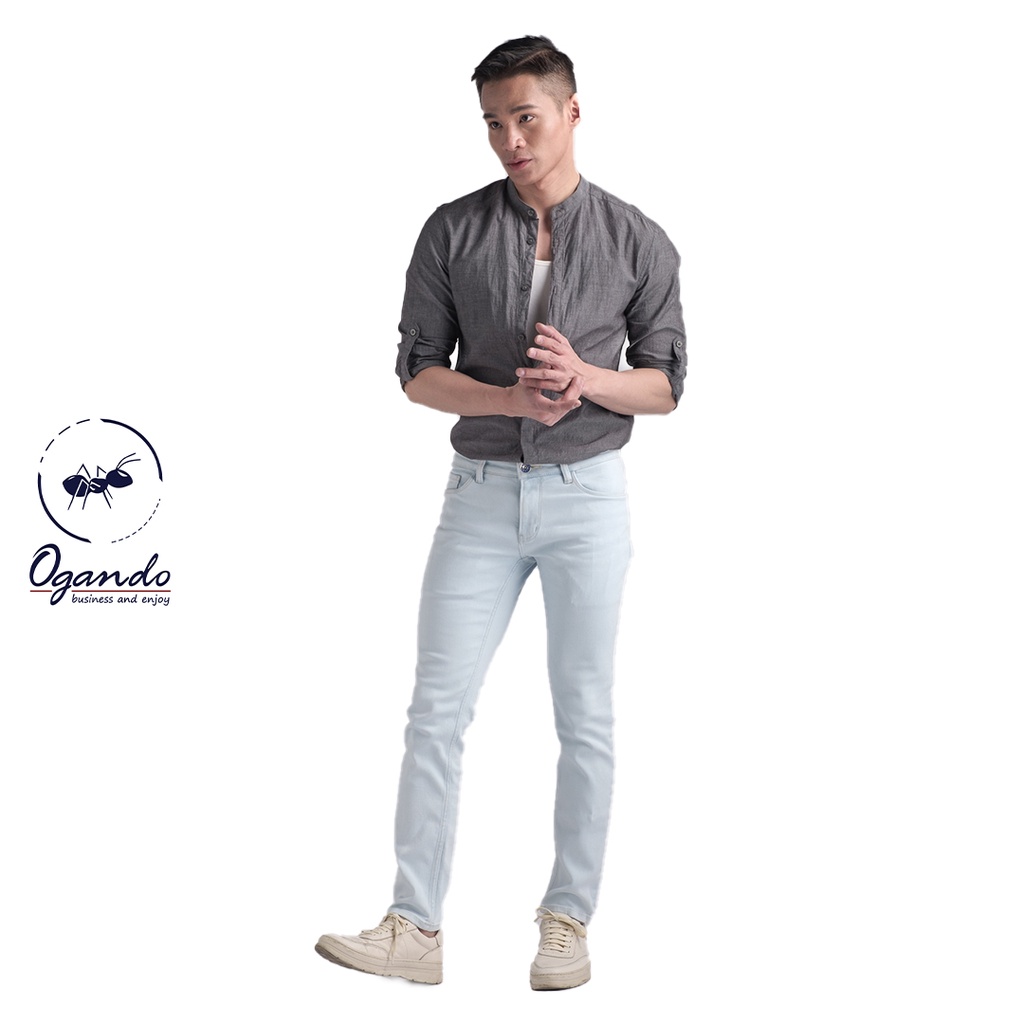 Quần Jean nam cao cấp màu xanh sáng, phom ôm, trẻ trung Ogando - Hoang Sa