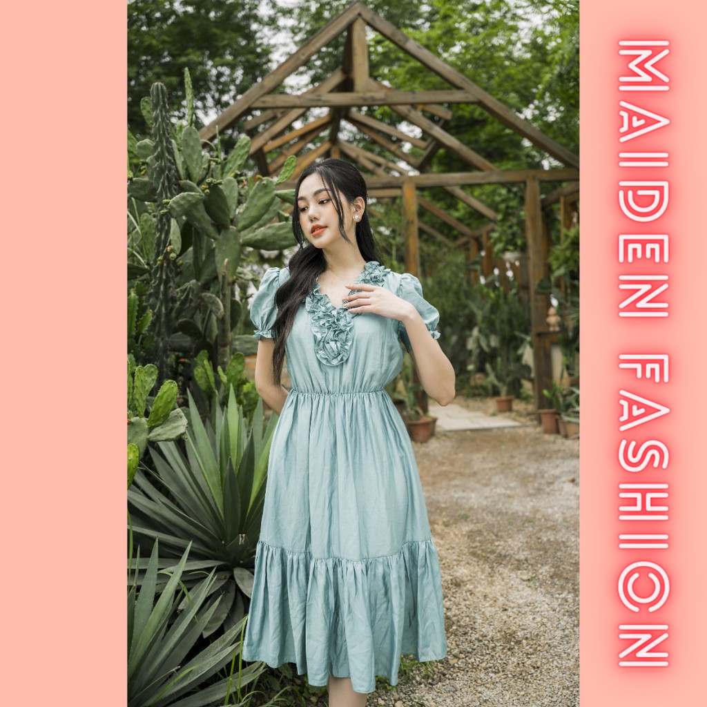 Đầm Thô Đũi Thun Eo Nhún Cổ – MAIDEN