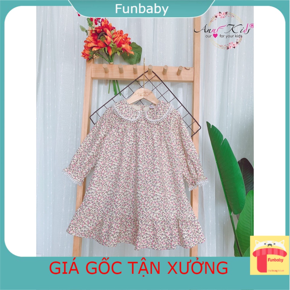 Váy dài tay bé gái 1-12 tuổi hình hoa nhí. Đầm thu đông cho bé chất liệu vải cào bông dày dặn mềm mại