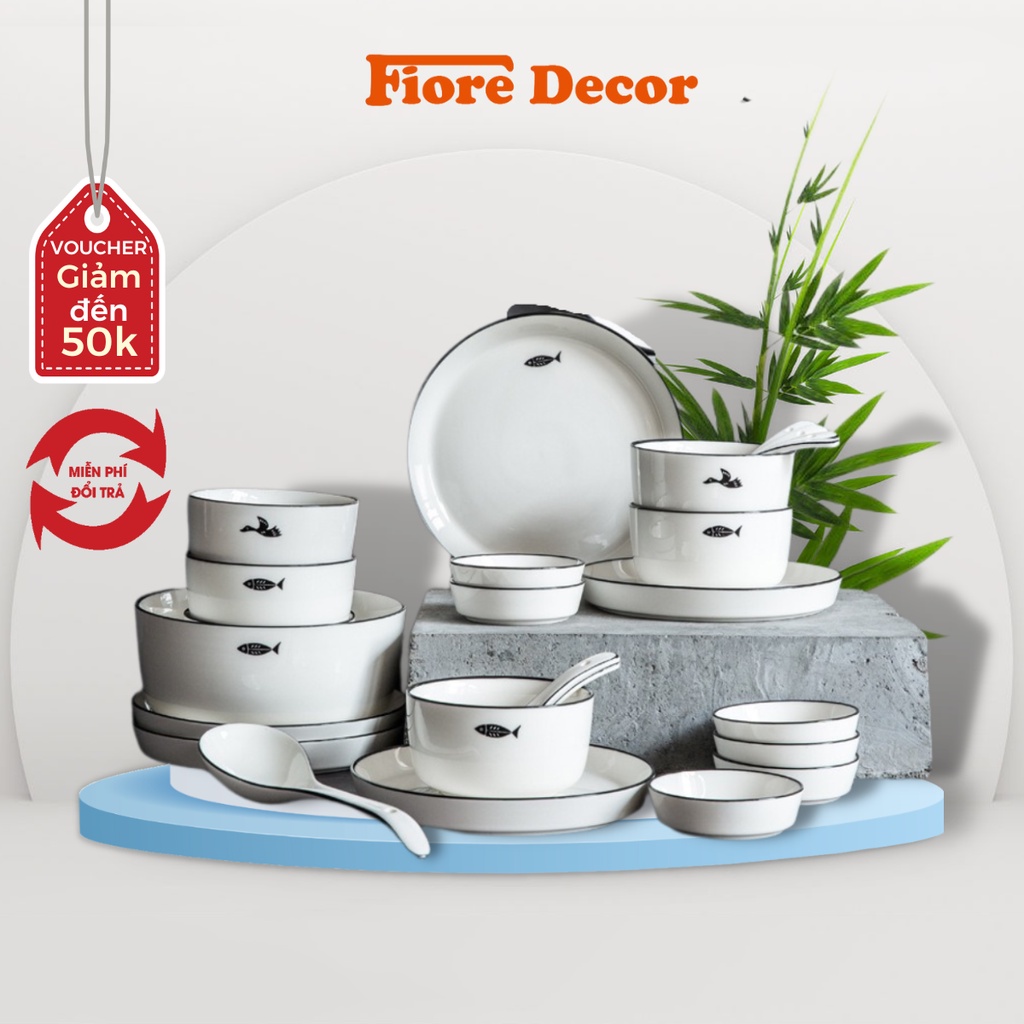Bộ bát đĩa, set bát đĩa cao cấp 32 món Minimal cho 6 người quà tặng tân gia đám cưới fiore