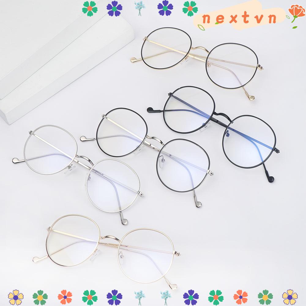 Mắt Kính Gọng Kim Loại Tròn Tròng Phẳng Phong Cách Vintage