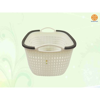 3378- Rổ nhựa giả đan mây đựng đồ có quai cầm / Giỏ nhựa đan Hàn Quốc
