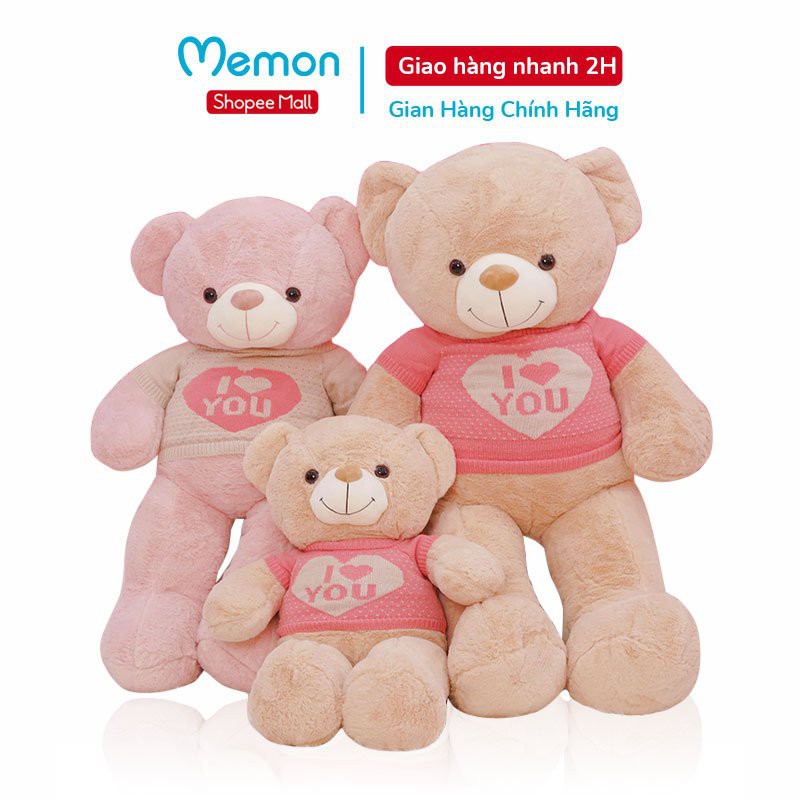 Gấu Bông Teddy Áo Love Lông Trơn Cao Cấp Memon