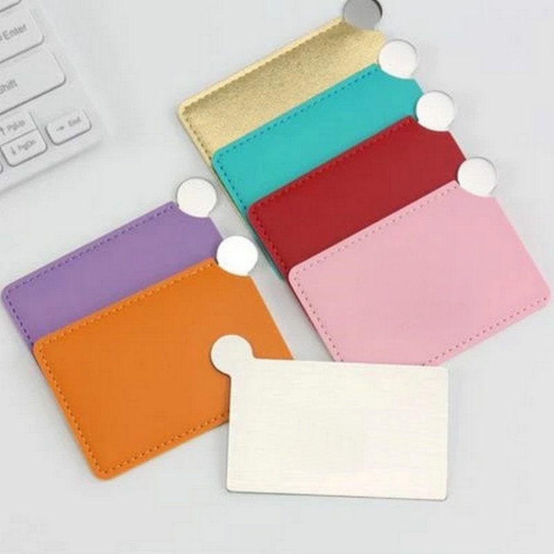 Gương Trang Điểm Bằng Thép Không Gỉ Phối Da PU Chống Vỡ Tiện Dụng