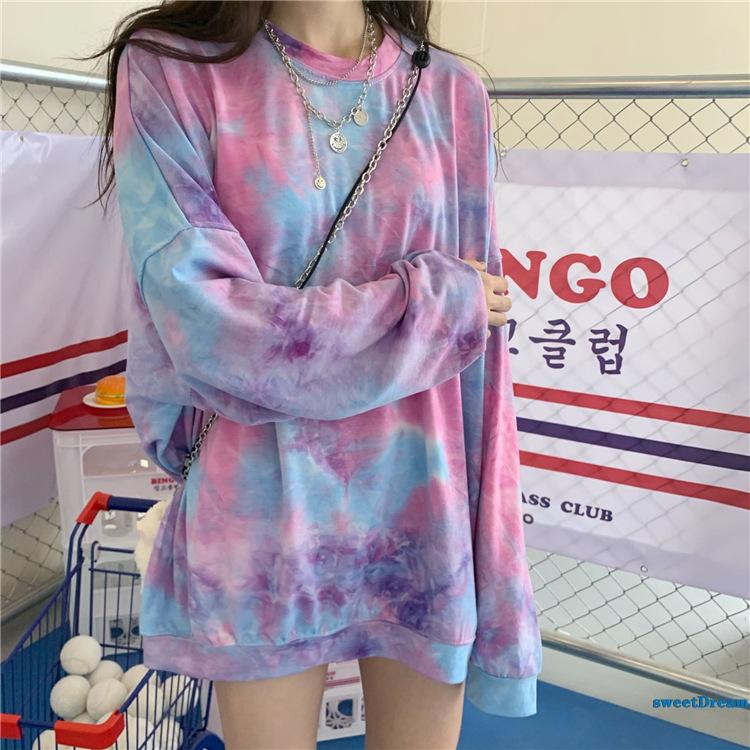 Áo Thun Tay Dài Cổ Tròn Dáng Rộng Màu Nhuộm Thời Trang Cho Nữ | BigBuy360 - bigbuy360.vn