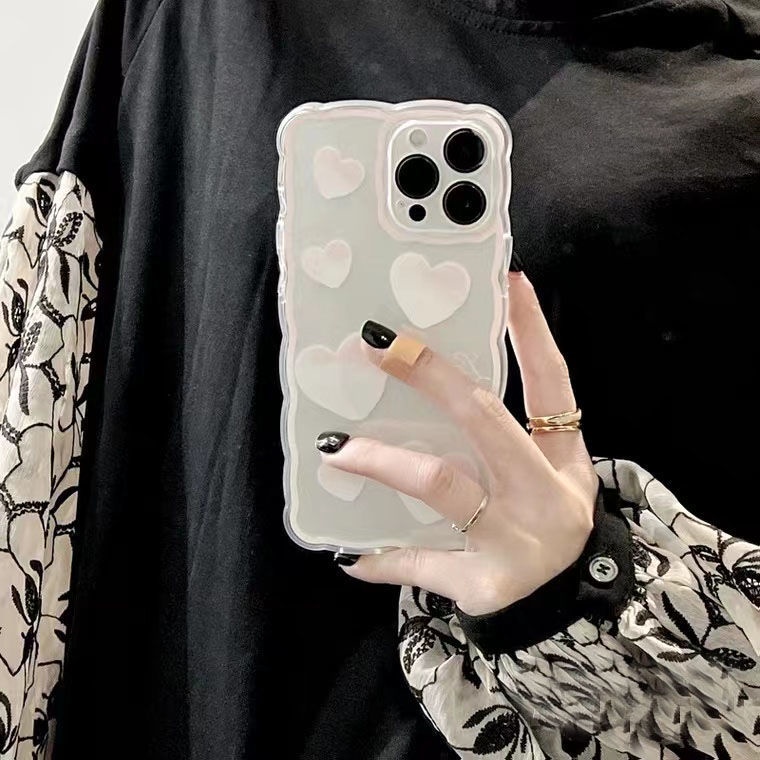 Ốp Điện Thoại TPU Mềm Họa Tiết Trái Tim Màu Hồng/Trắng Cho IPhone 13 12 Mini 11 Pro X XR XS Max SE 2020 6 6S 7 8 Plus