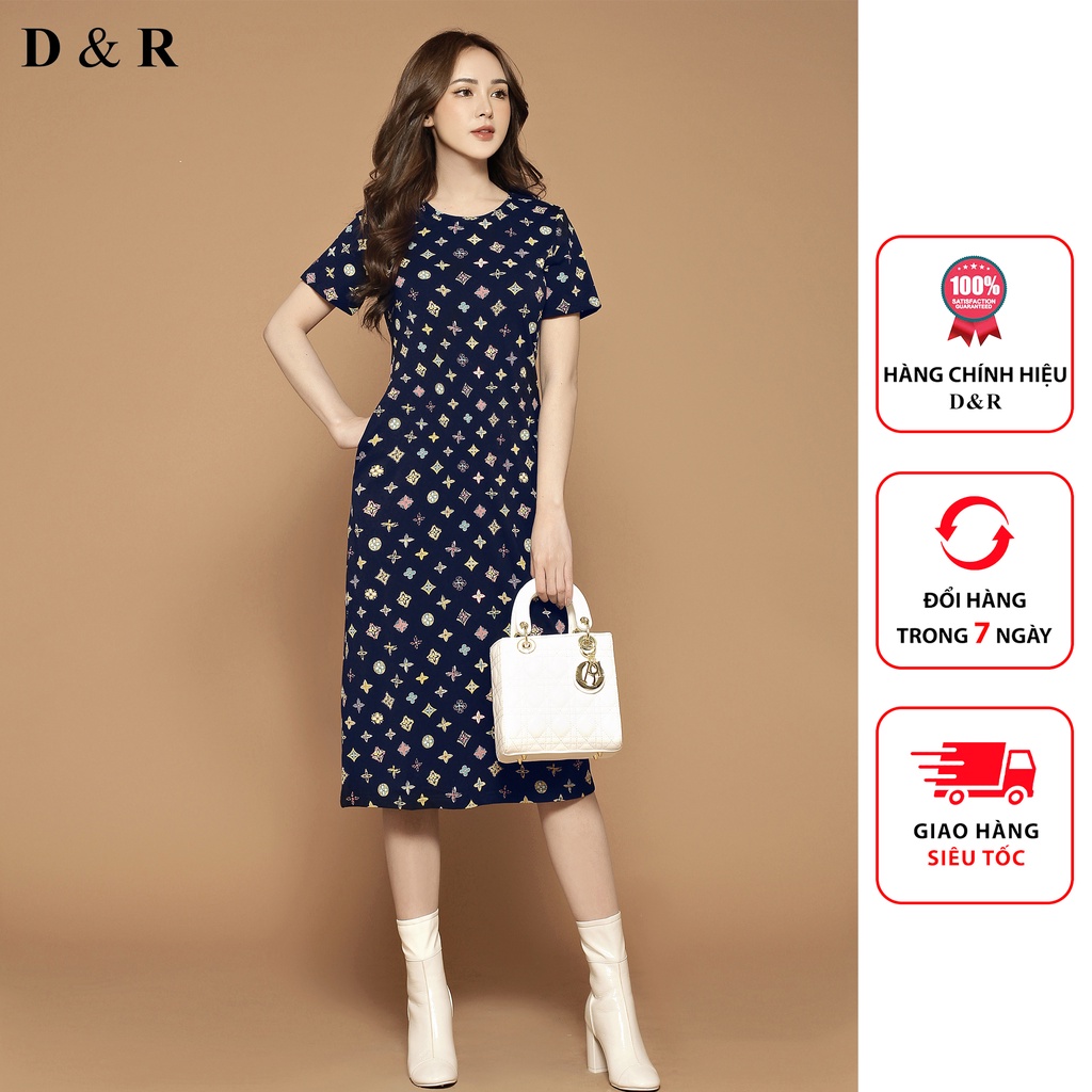 Đầm thun suông bigsize dáng dài họa tiết LV Quảng Châu cao cấp váy đi chơi dạo phố thương hiệu thời trang D&R D168