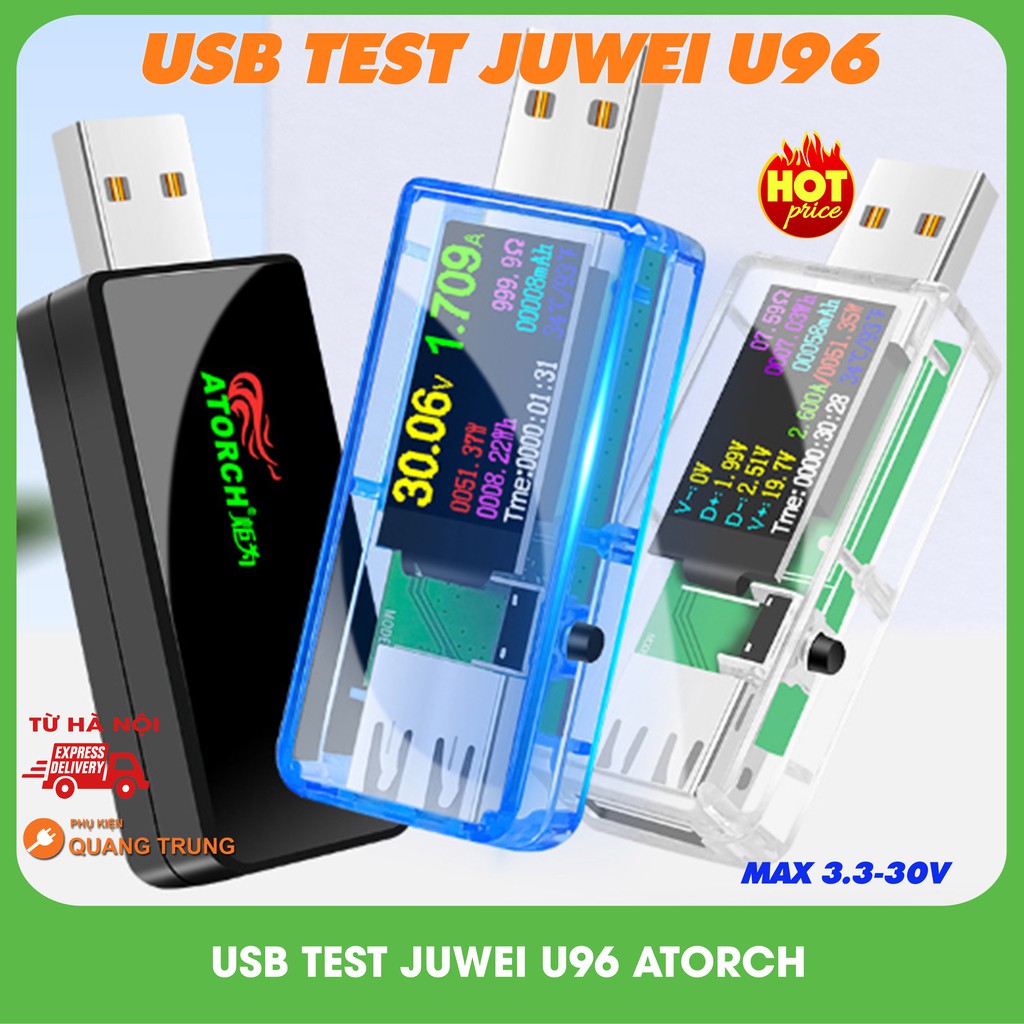 USB test Juwei U96,đo dòng sạc,điện áp,dung lượng pin,công suất